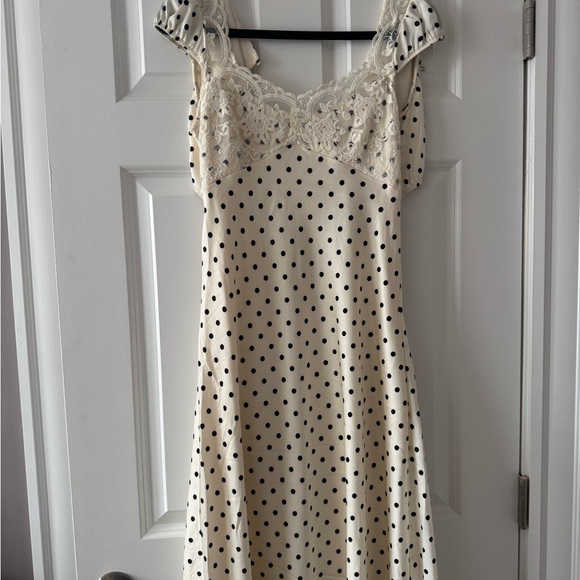 Dresses & Skirts - Cream Polka Dot Lace Slip Dress - Black Dots